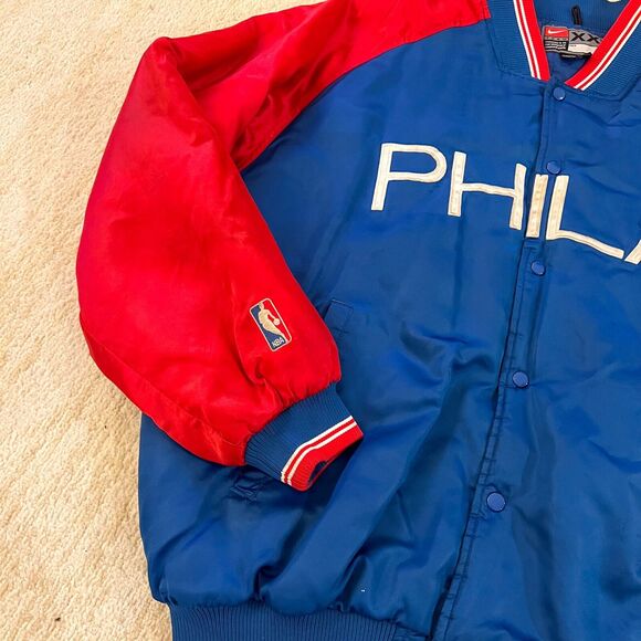 Vintage Philadelphia 76ers Jacket 2XL Blue Y2K Nike NBA Basketball Satin Bomber - Picture 3 of 9